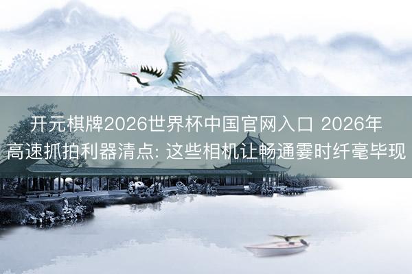 开元棋牌2026世界杯中国官网入口 2026年高速抓拍利器清点: 这些相机让畅通霎时纤毫毕现