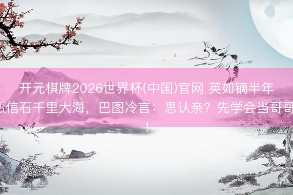 开元棋牌2026世界杯(中国)官网 英如镝半年私信石千里大海，巴图冷言：思认亲？先学会当哥哥！